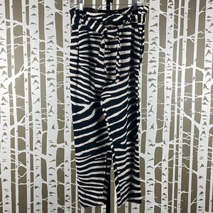 Linen Blend Zebra Print High Rise Paper Bag Waist Tapered Cropped Pants NEW 6